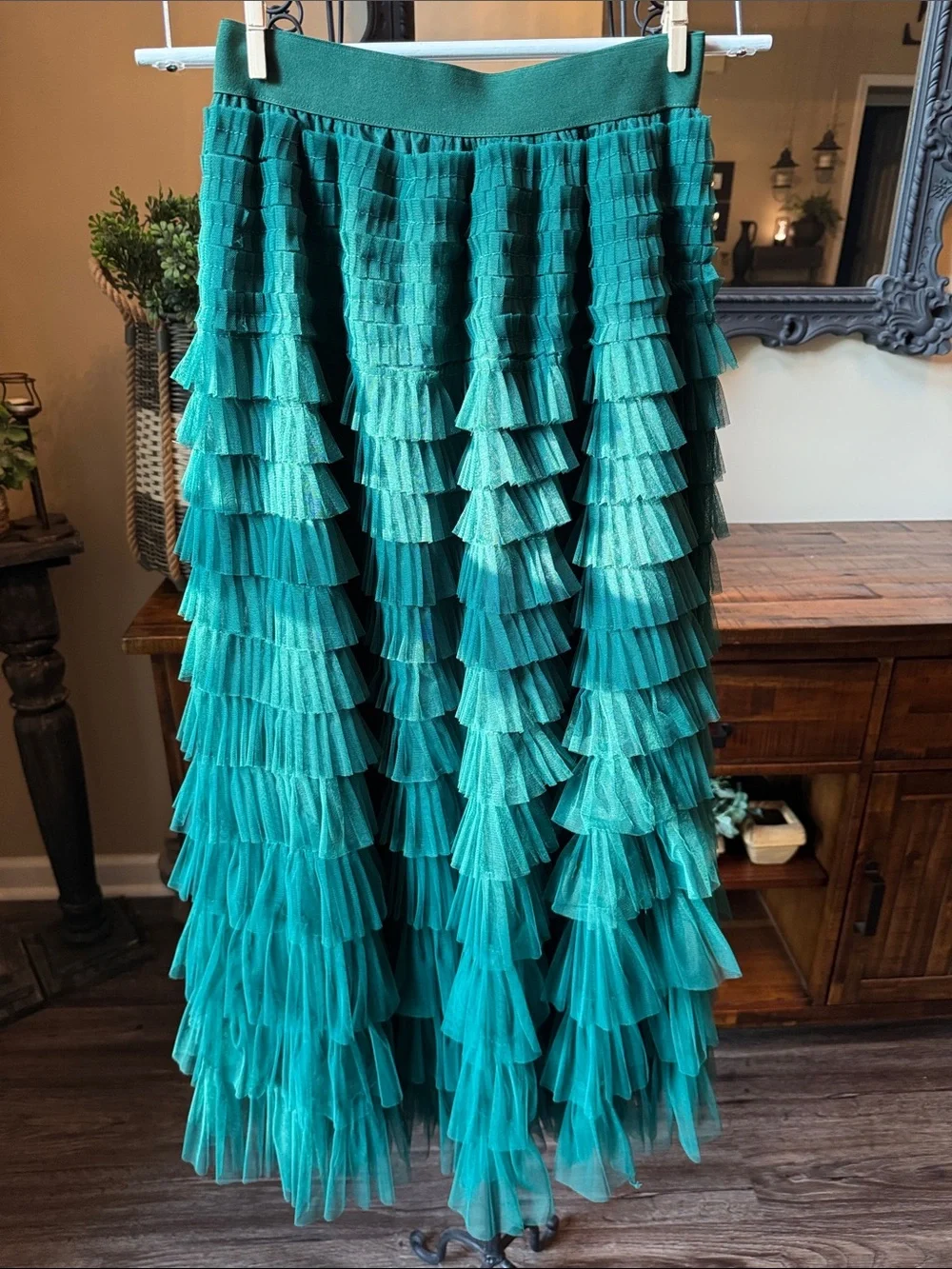 Emerald Green Ruffle Tiered Women's Skirt